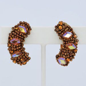 Vintage Hobé‎ Beaded Climber Clip-On Earrings Circa 1960s